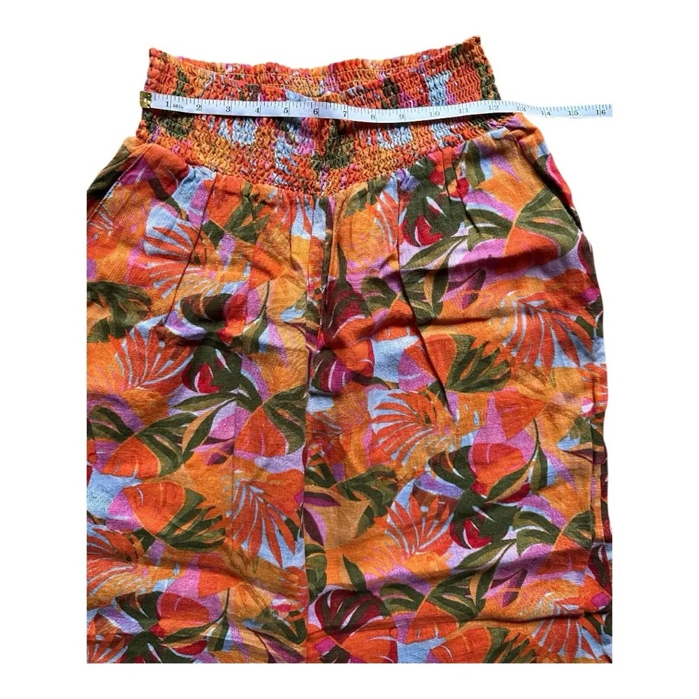 C&C California 100% Linen Orange and Pink Tropical Floral Wide Leg Pant - Picture 3 of 8